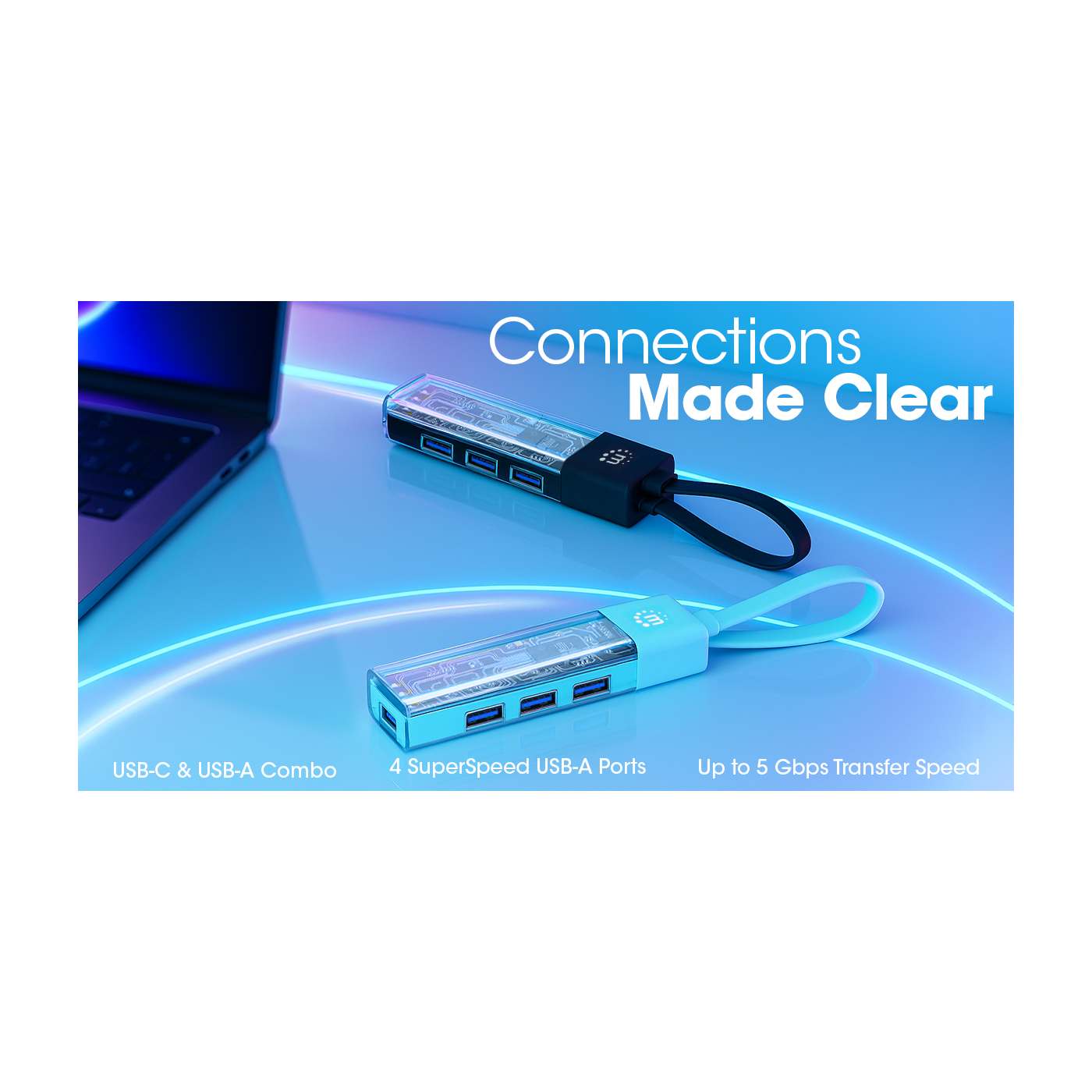 Transparent 4-Port USB 3.0 Type-C / Type-A Combo Hub Image 12