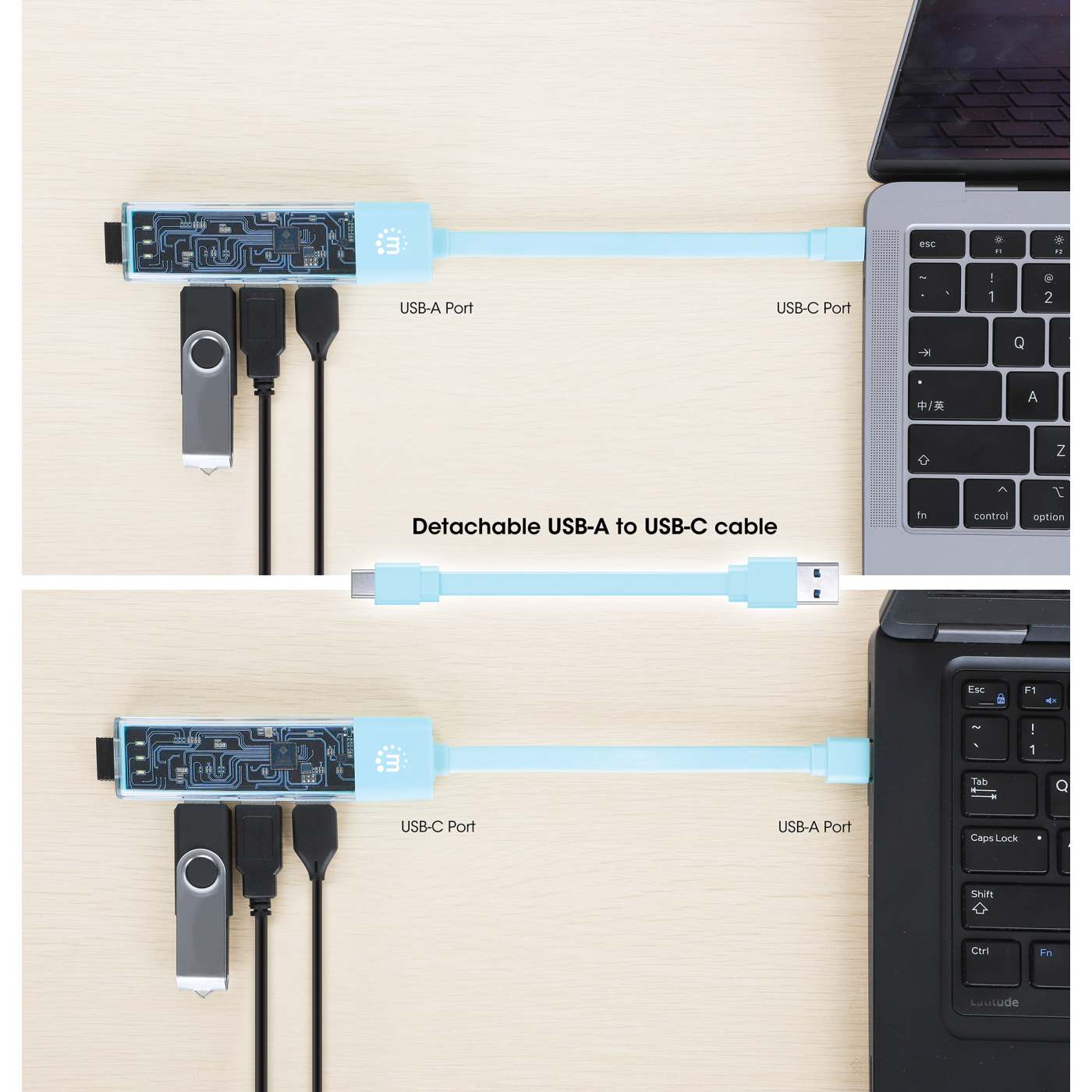 Transparent 4-Port USB 3.0 Type-C / Type-A Combo Hub Image 5