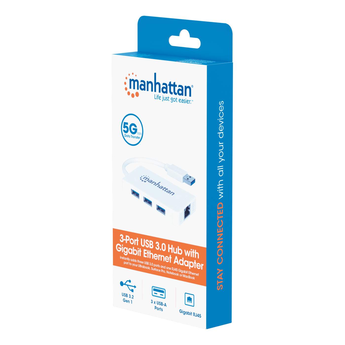 3-Port USB 3.0 Type-A Hub with Gigabit Ethernet Adapter Packaging Image 2