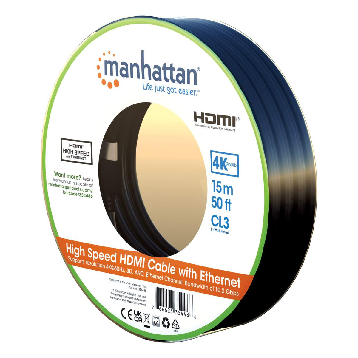 Manhattan 4K 60Hz In Wall CL3 High Speed HDMI Cable with Ethernet 8 Mtr at  Rs 3000.00/piece, Hdmi Cable in Mumbai