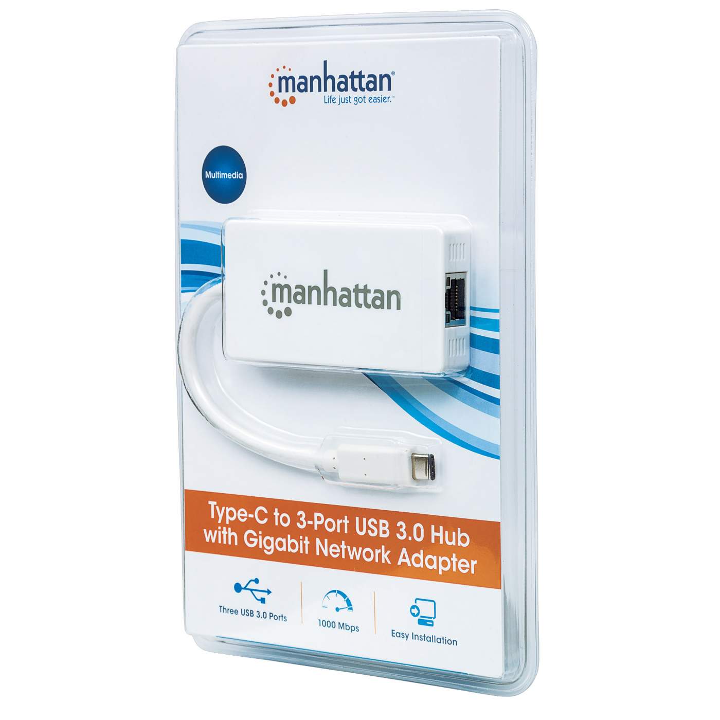 Type-C to 3-Port USB 3.0 Hub with Gigabit Network Adapter  Packaging Image 2