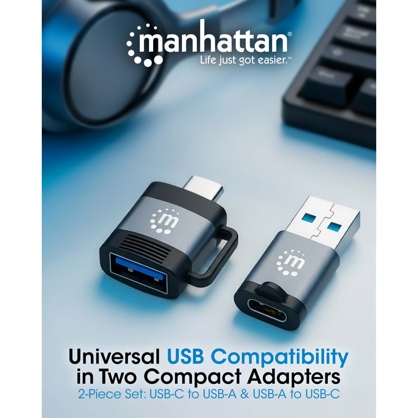 2-Piece Set: USB-C to USB-A & USB-A to USB-C Adapters