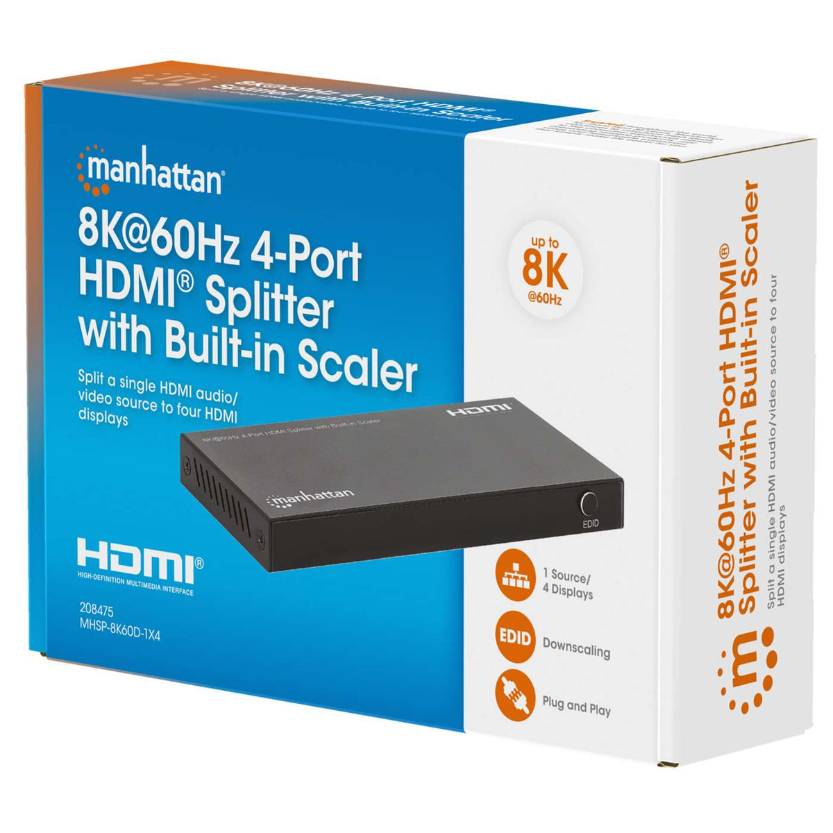 8K@60Hz 4-Port HDMI Splitter with Built-in Scaler Packaging Image 2