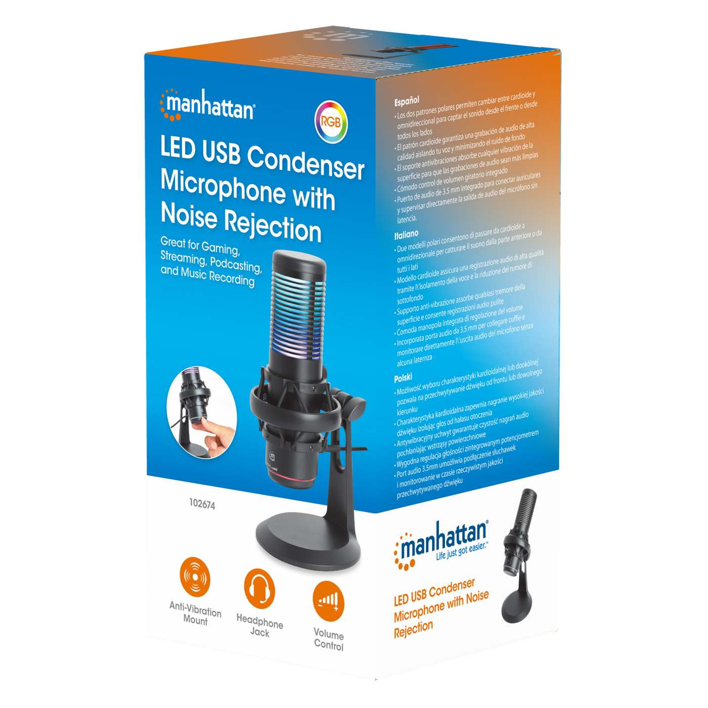 RGB LED USB Condenser Microphone with Noise Rejection Packaging Image 2