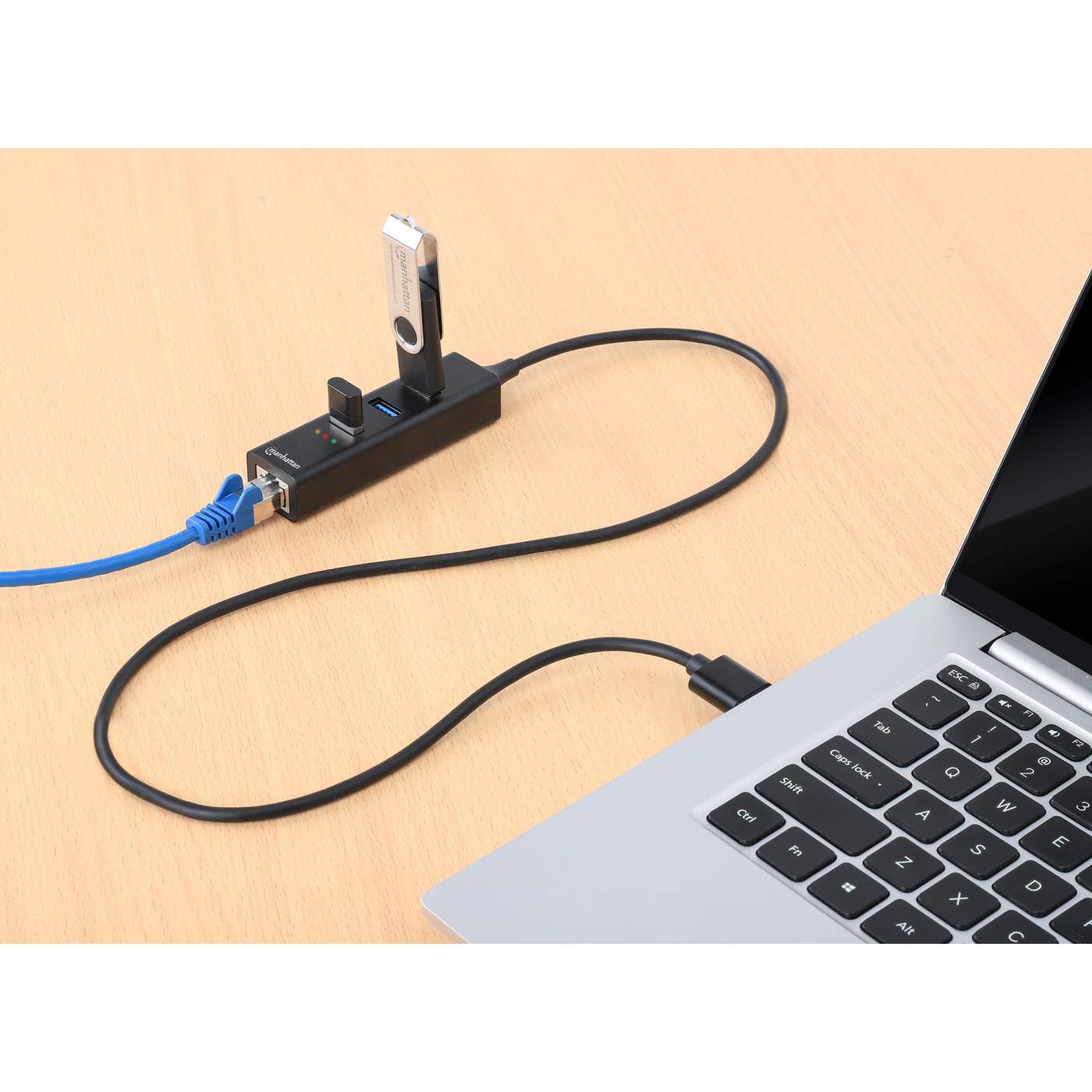 USB 3.0 hub with 4 ports and on/off switches - external power supply  possible - black