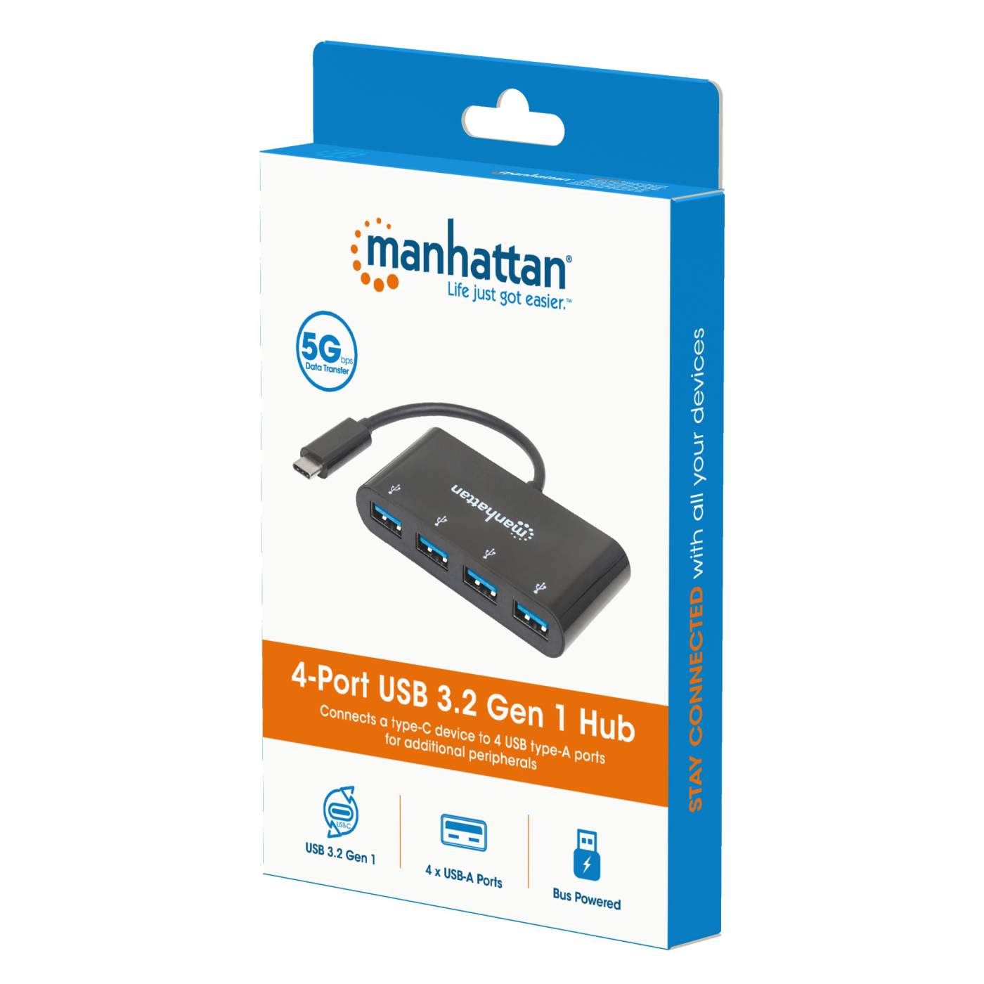 Manhattan Hub USB 3.2 Gen 1 de 4 puertos USB-A (164924)