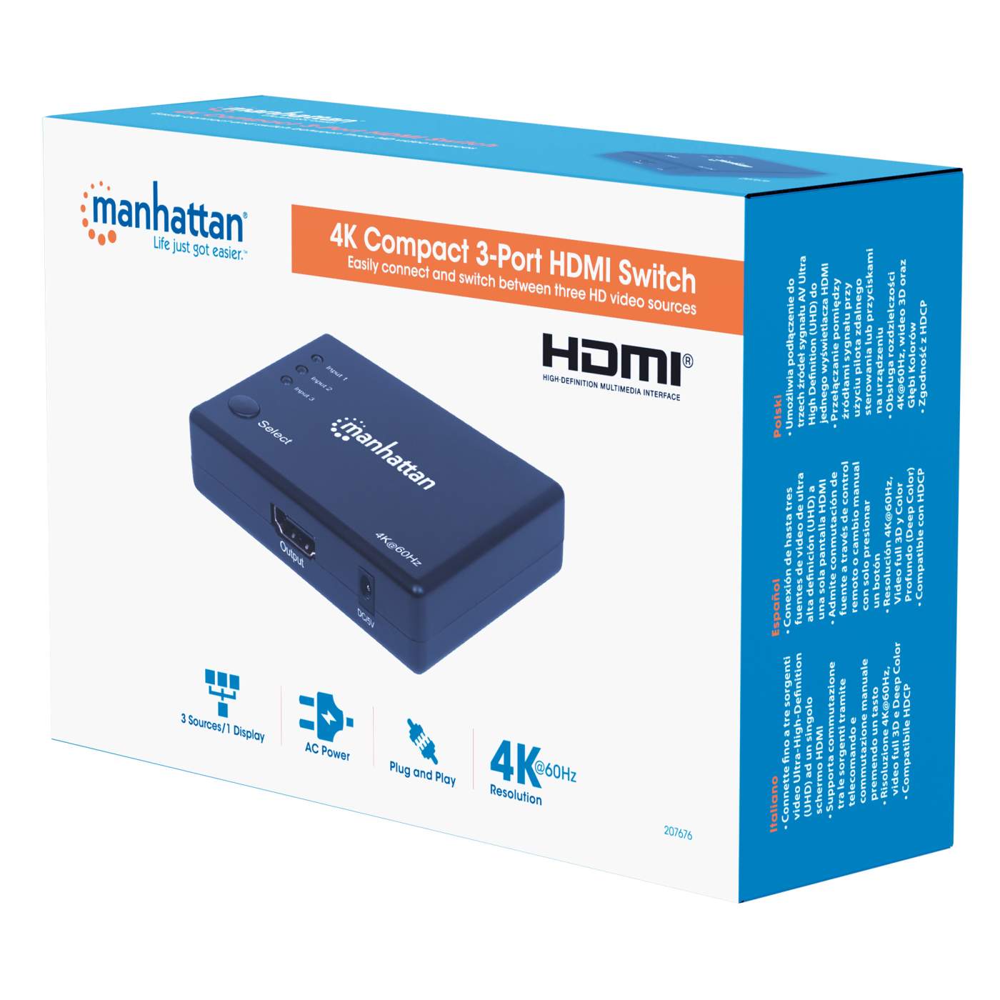 Manhattan Switch HDMI 4K de 3 puertos (207522)