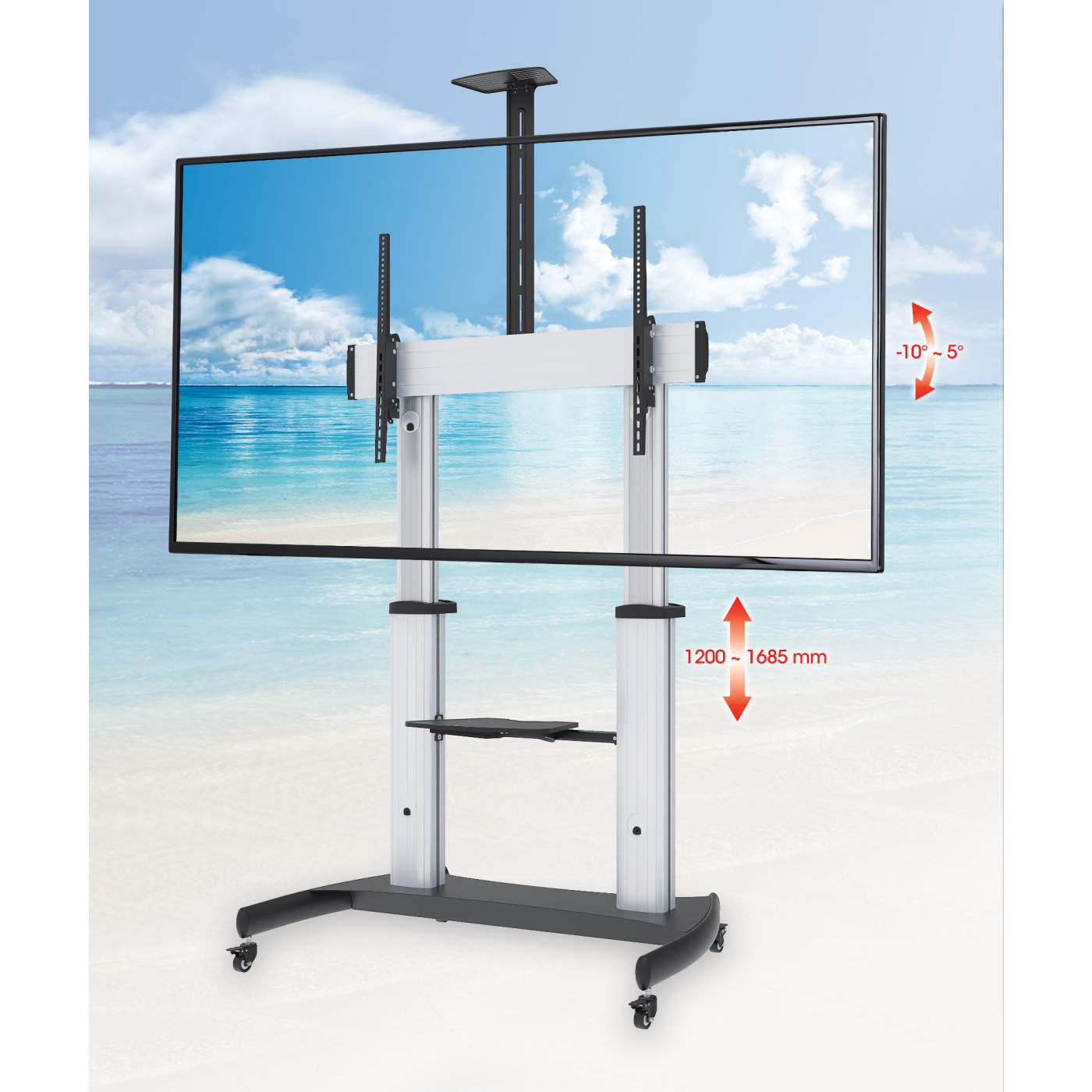 Aluminum Heavy-Duty Height-Adjustable Multimedia TV Cart Image 7