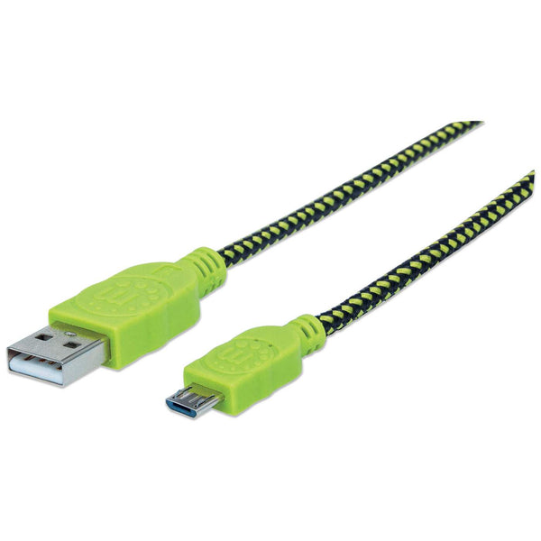 Manhattan Hi-Speed USB 2.0 A Male to Micro-B Male Braided Cable 1 M (3 ft.) Black/Green