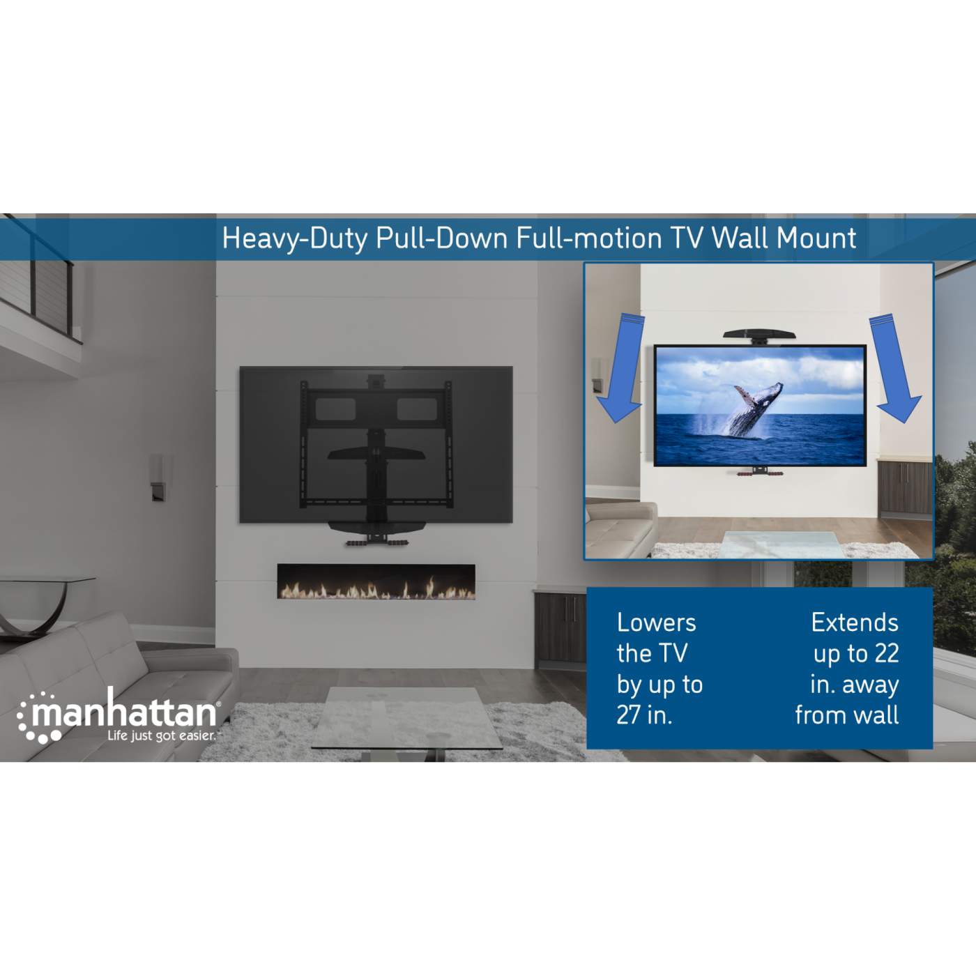 Heavy Duty Pull-Down Full Motion TV Wall Mount, fits 40-70 Inch TVs up to 77 lbs Image 5