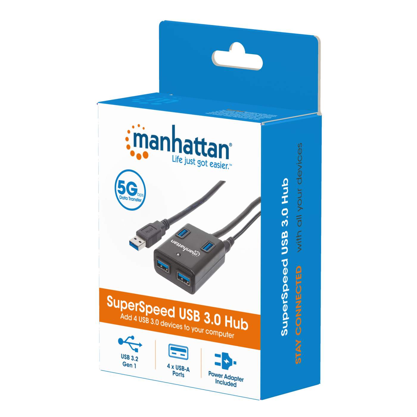 Manhattan Hub USB 3.2 Gen 1 de 3 puertos, con lector de tarjetas (164931)
