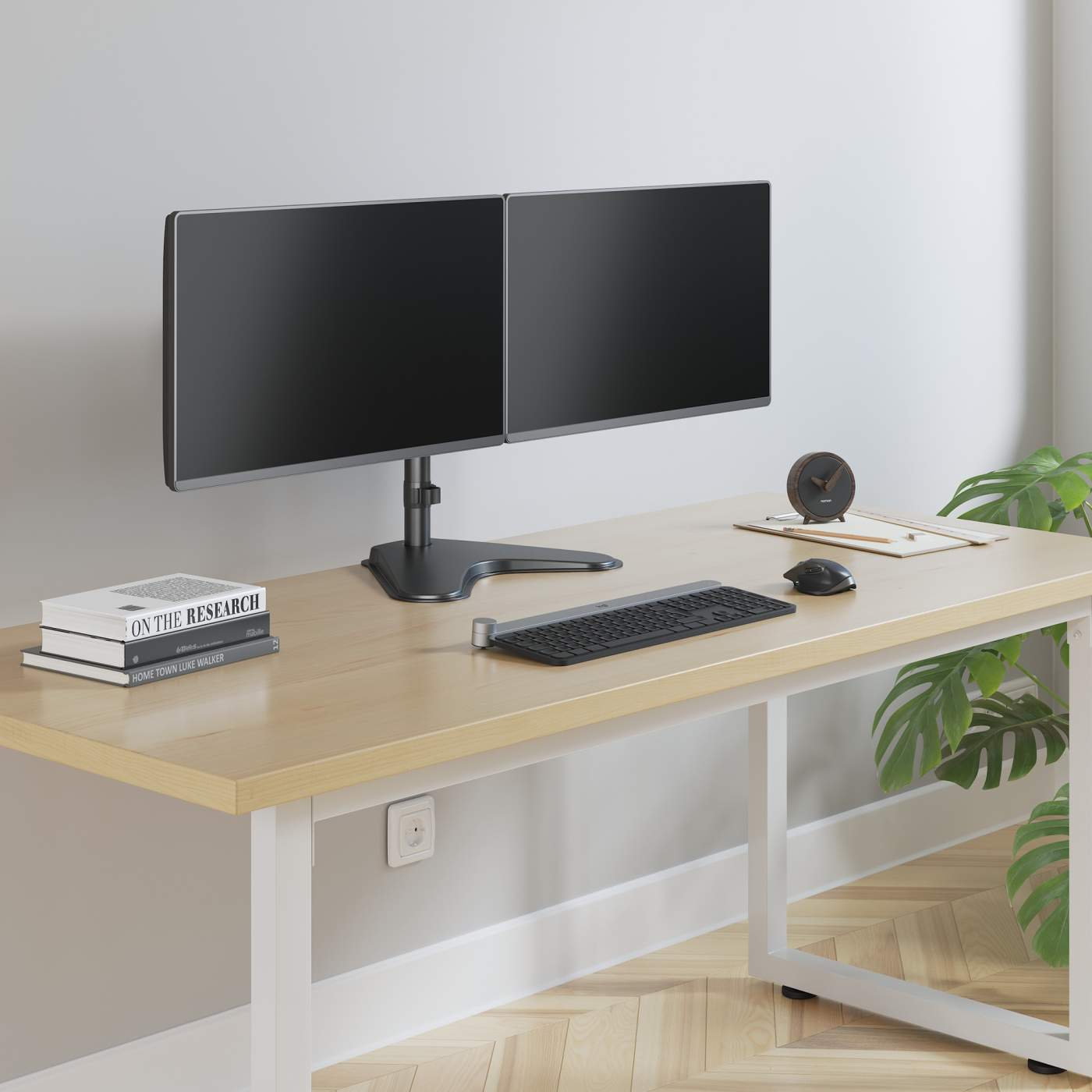 Universal Dual Monitor Stand with Double-Link Swing Arms Image 9
