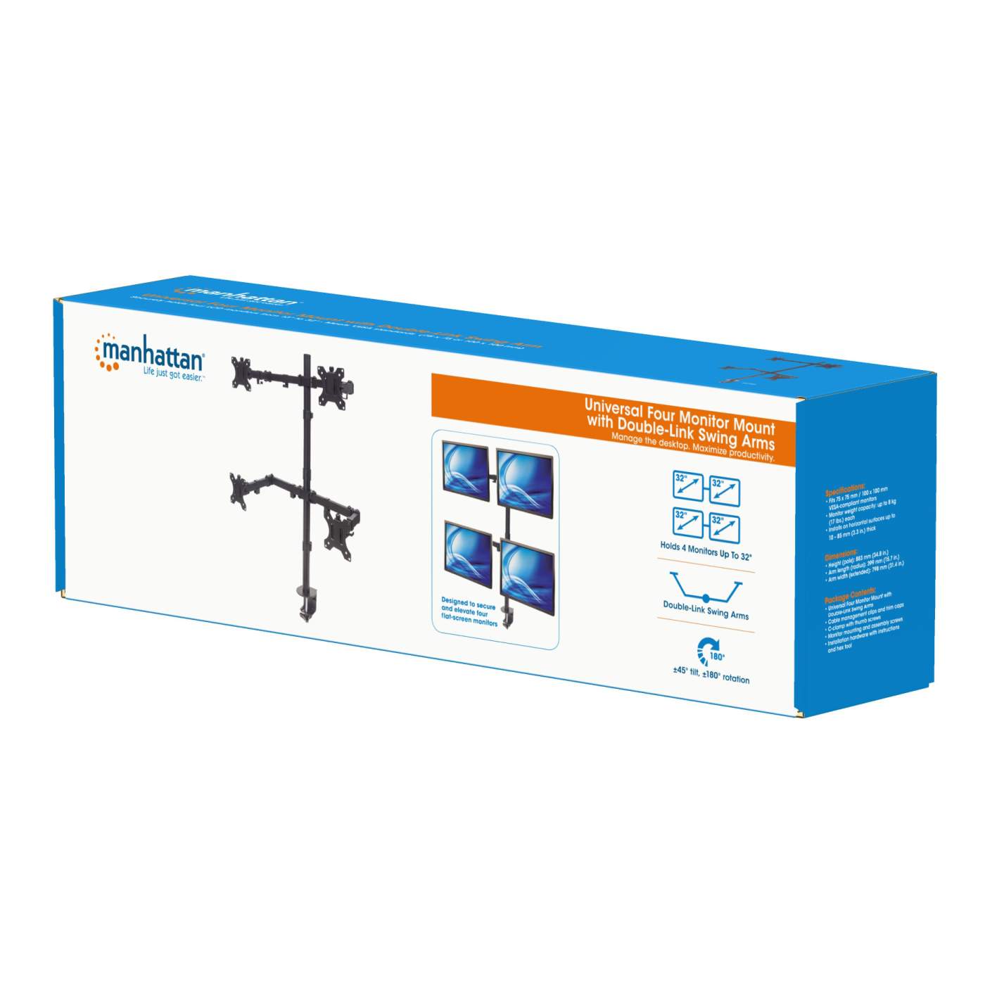 Universal Four Monitor Mount with Double-Link Swing Arms Packaging Image 2