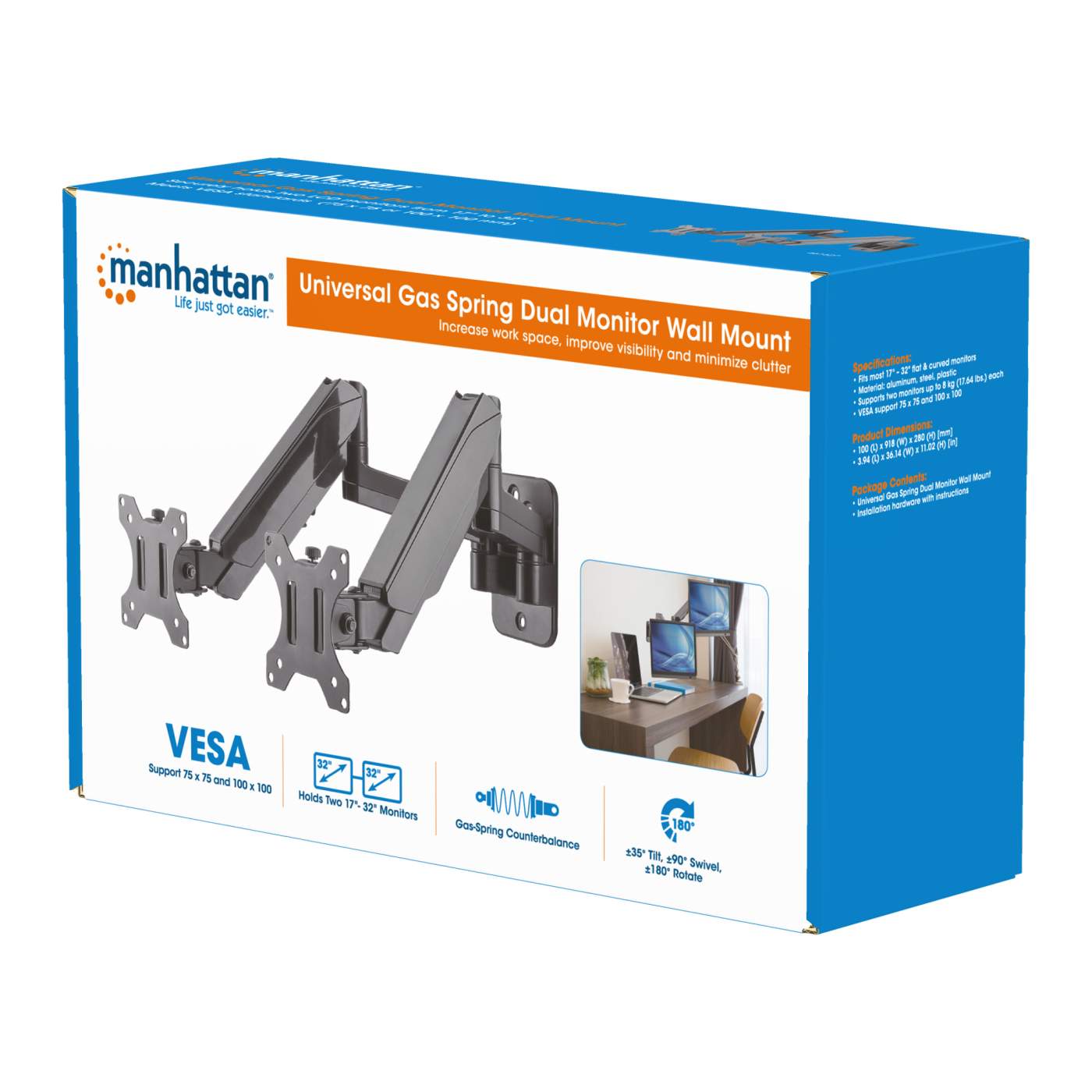 Universal Gas Spring Dual Monitor Wall Mount Packaging Image 2