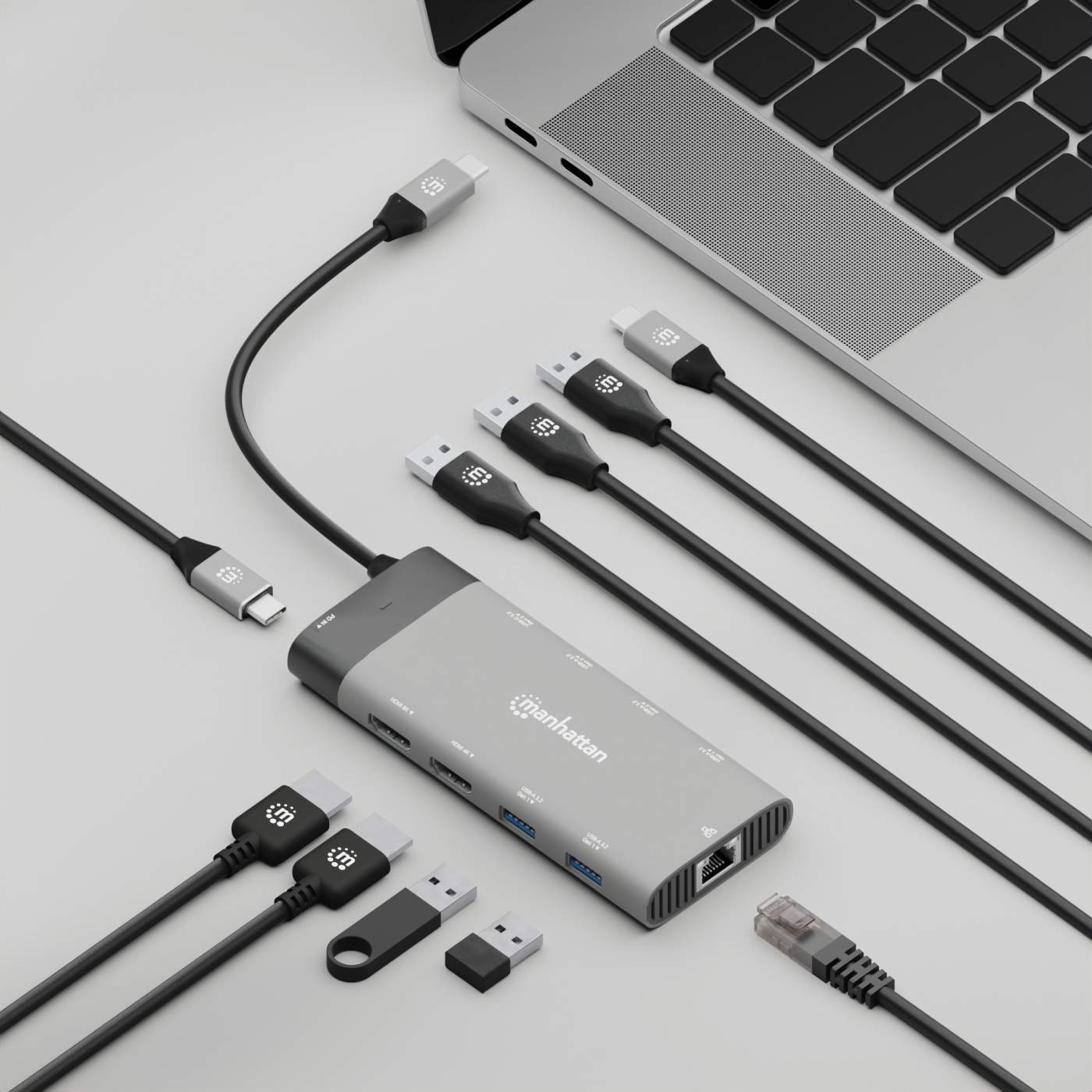 Dock HUB USB-C Ordinateur Portable / Macbook, 10 en 1 en Aluminium