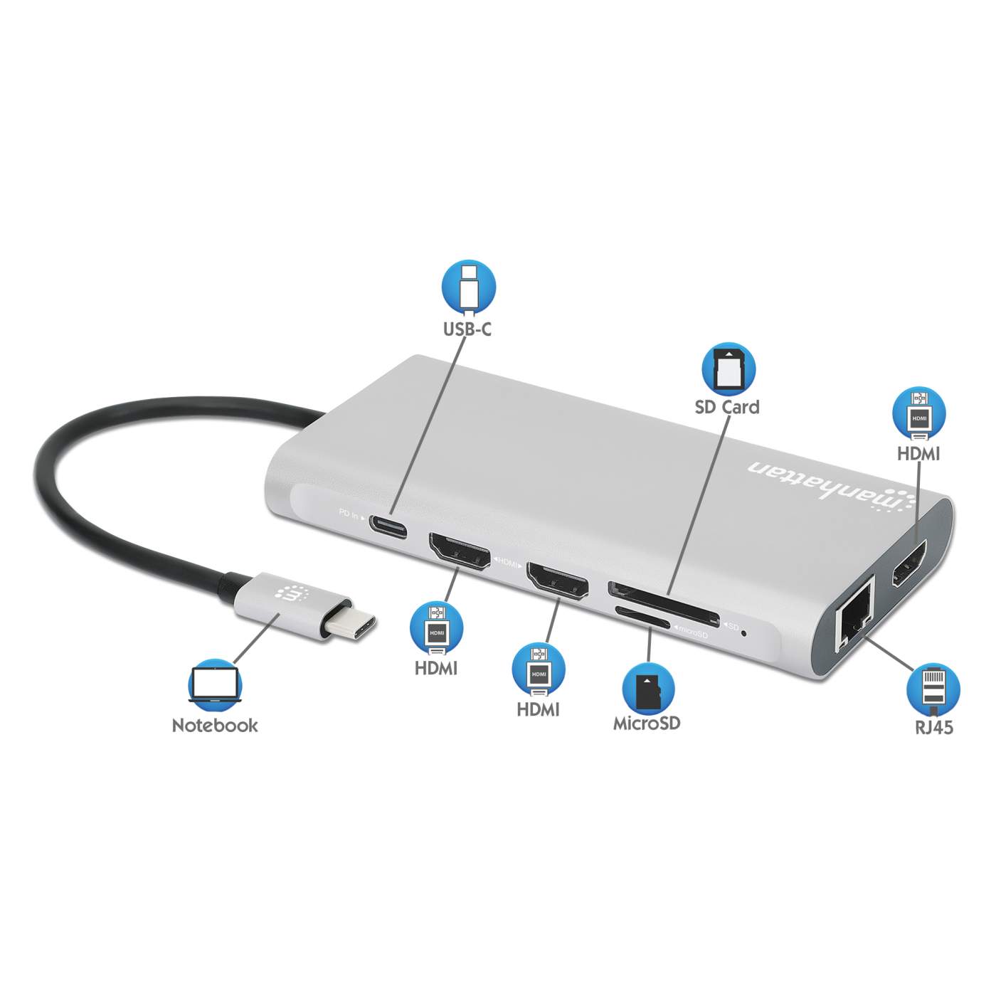 3-in-1 USB-C Multi-Port TAA Compliant Docking Station, HDMI, USB-C, USB 3  A+PD, Black/Gray | Bundle of 5 Each