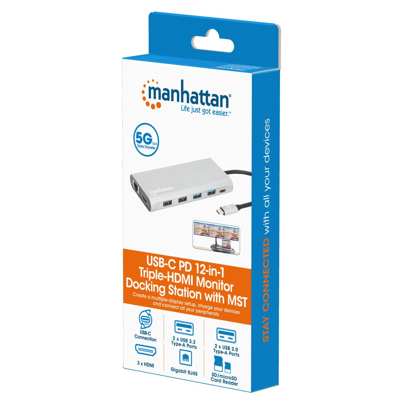 Station D'accueil USB-C 12-en-1 Triple écran 4K60Hz - 3x HDMI, 100W PD, Ethernet Gigabit, Ports USB-A/C - Pour PC Portable USB-C/Thunderbolt